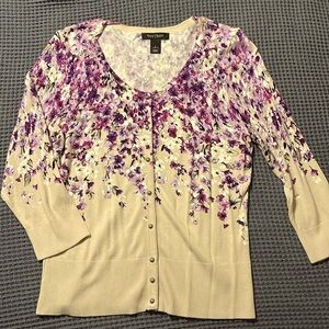 Large WHBM lavender and tan cardigan